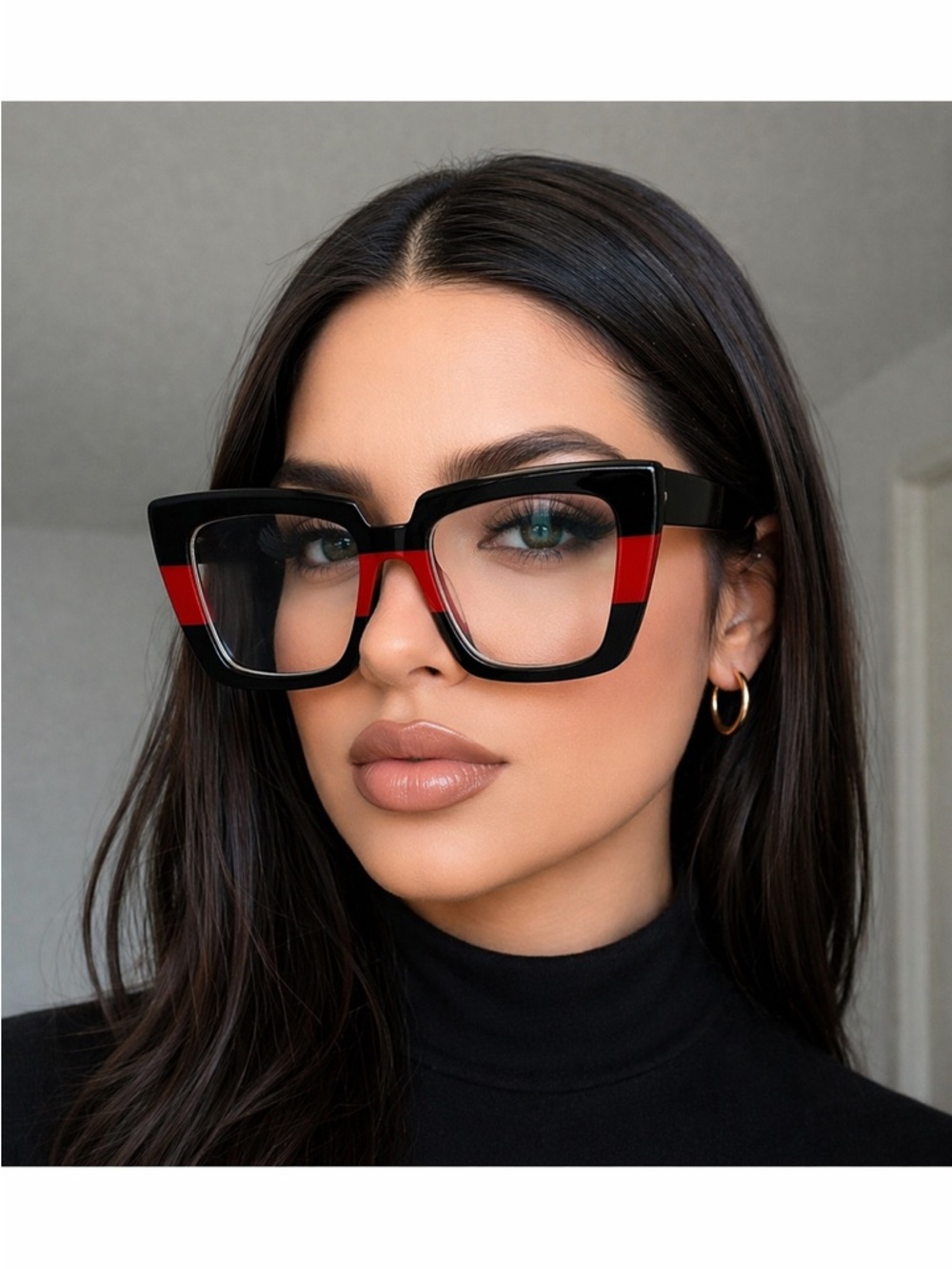 Oversized Square Reading Glasses Black Red Stripe +3.50 Chic Frame